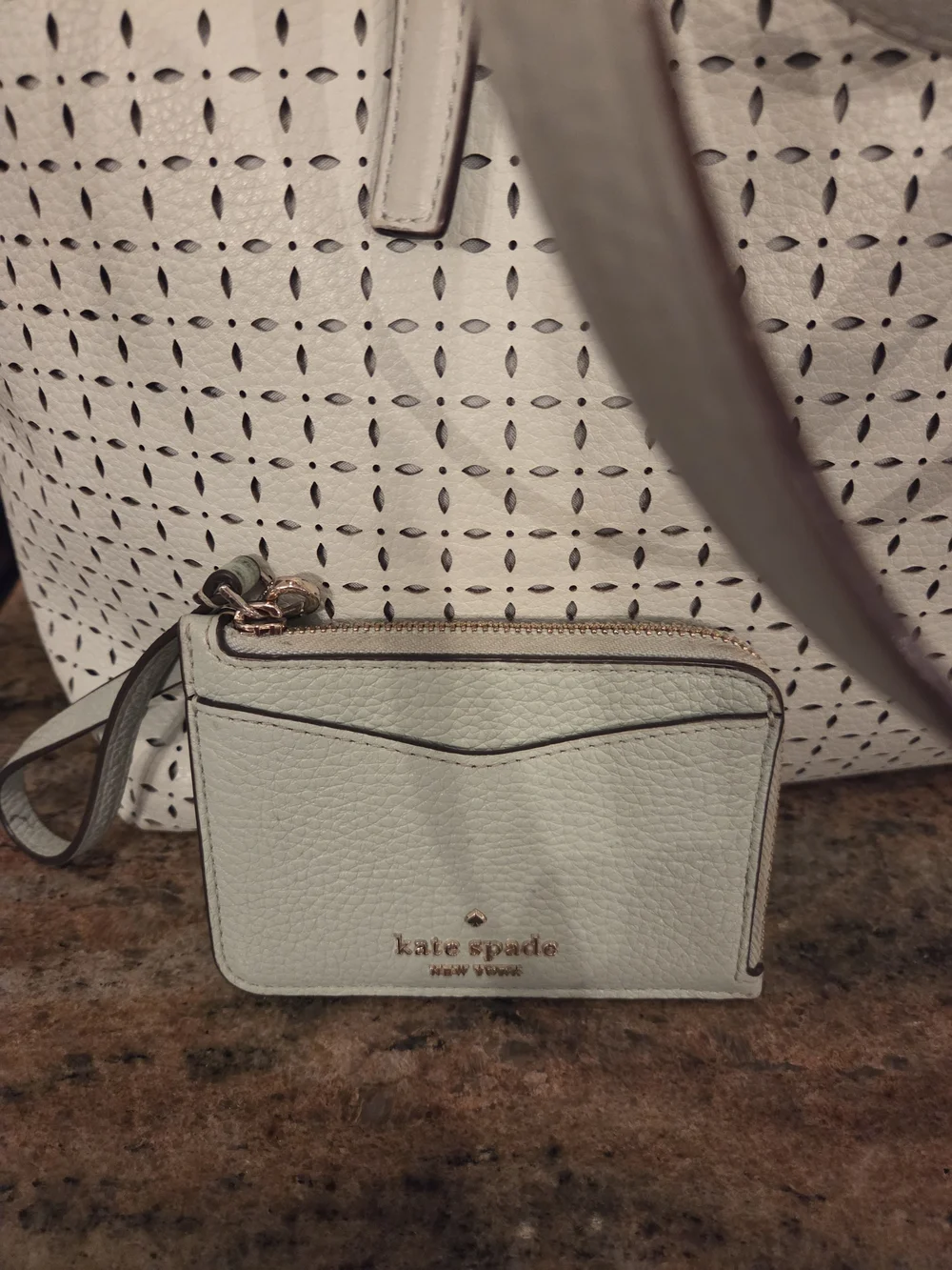 kate spade Pale Green Perforated Leather Tote with Wristlet